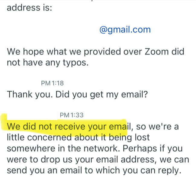 We did not receive your email